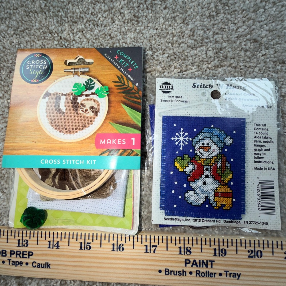 Cross Stitch‎ Kit Bundle Sloth Hoop Ornament 99305 & Sweep N Snowman 3644 New